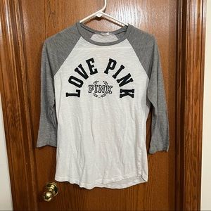 VS PINK Love Pink Baseball Jersey T Shirt Size Small